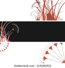 floral banners set with umbels pattern in red and black 
