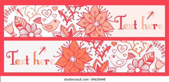 Floral banners, stylish floral banners, set of four horizontal, floral banners or bookmarks