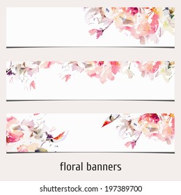 Floral banners. Watercolor floral background.