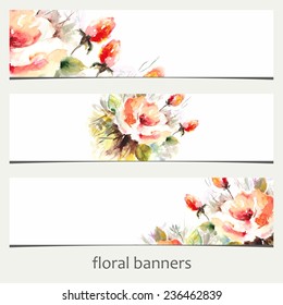 Floral banners. Watercolor floral background.