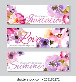 Floral banners. Watercolor floral background.