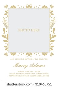 Floral Baptism Invitation with Place for Photo