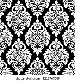 Floral baroque damask seamless pattern. royal wallpaper black and white ornamental vector background.