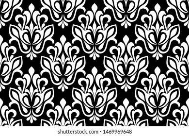 Floral baroque damask seamless pattern. royal wallpaper black and white ornamental vector background.