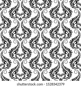 Floral baroque damask seamless pattern. royal wallpaper black and white ornamental vector background.