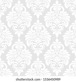 Floral Baroque Damask Seamless Pattern. Royal Wallpaper Black And White Ornamental Vector Background.