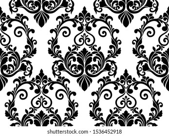 Floral baroque damask seamless pattern. royal wallpaper black and white ornamental vector background.