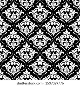 Floral baroque damask seamless pattern. royal wallpaper black and white ornamental vector background.
