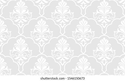 Floral baroque damask seamless pattern. royal wallpaper gray and white ornamental vector background.