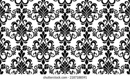 Floral baroque damask seamless pattern. royal wallpaper black and white ornamental vector background.