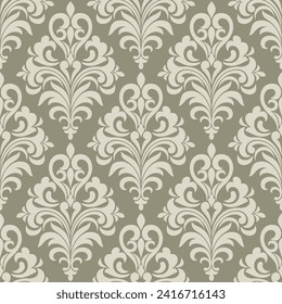 Floral baroque damask seamless pattern. royal wallpaper Green ornamental vector background.