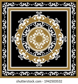 Floral baroque element with chain on black background. EPS10 Illustration.