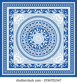 Floral baroque element with chains on a blue background. EPS10 Illustration.