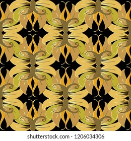 Floral Baroque vector seamless pattern. Floral leafy ornamental bright background. Damask vintage golden ornament. Decorative patterned design. Beautiful wallpaper. Elegance texture for fabric, prints