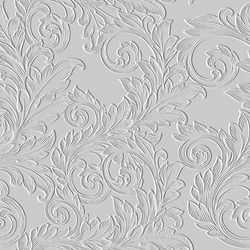 Floral Baroque White 3d Seamless Pattern. Vector Embossed Grunge Background. Repeat Emboss Backdrop. Surface Relief 3d Flowers Leaves Ornament In Baroque Style. Textured Design With Embossing Effect.