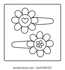 Floral Barrettes Illustration – Printable Coloring Page