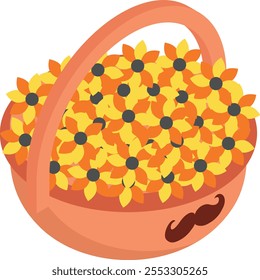 Blumenkorb für Papa bedruckt mit Schnurrbart isometrische Konzept, Blumenstrauß für Papa Vektor Symbol, Happy Vathers Day Symbol, Väter Geschenk Elemente Zeichen, Elterntag Stockillustration