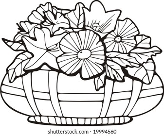 Floral basket, vector illustration.