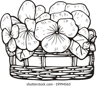 Floral basket, vector illustration.