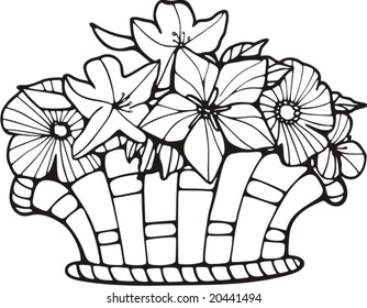 Floral basket, vector illustration.