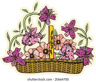 Floral basket, vector illustration.