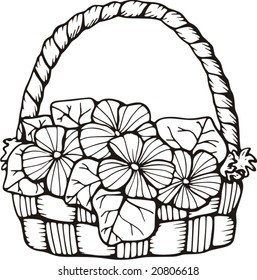 Cesta floral, ilustración vectorial.