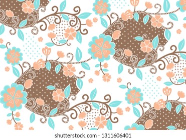 Floral Batik Indonesian pattern : is a technique of wax-resist dyeing applied to whole cloth