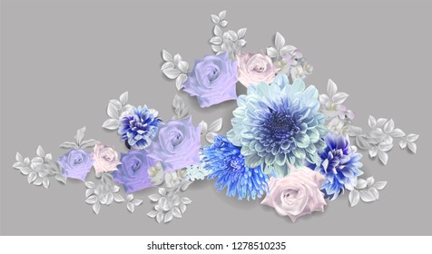 Floral beautiful bouquet on grey back ground in romantic styles - vector