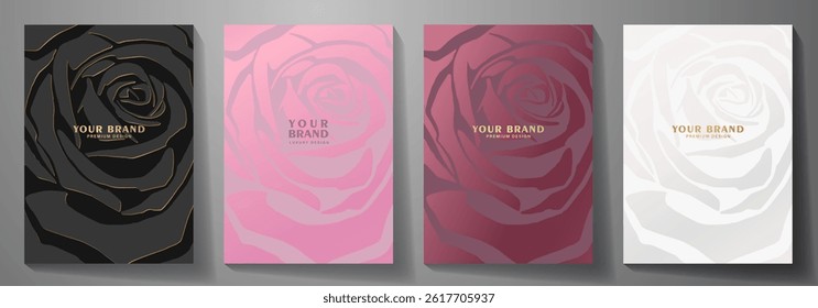 Floral beautiful cover design set. Premium fashionable vector background with flowers for cover design, luxury invitation, botanical poster, wedding card, catalog, brochure, menu, congratulation.