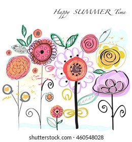 Floral beautiful design.Colorful natural greeting card summer time illustration