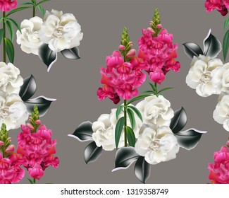 Floral beautiful nature seamless pattern  with snapdragon,begonia 