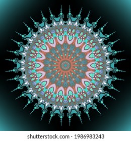 Floral hermoso patrón de mandala redonda. Colorido fondo de resplandor ornamental. Fondo decorativo vectorial. Ornamentos arabescos de estilo étnico. Flores antiguas, hojas, marcos, bordes. Diseño ordenado.