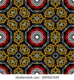 Floral beautiful seamless pattern. Arabesque ornamental vector background. Luxury repeat greek ethnic style backdrop. Vintage colorful floral ornament. Patterned modern design. Endless ornate texture.