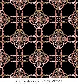 Blumenschöner Vektor nahtlos Muster. Zierhintergrund.  Arabesken Stil Plaid Ziergegend. Vintage Blumen, Blätter, abstrakte Formen. Ornate Tartan Design für Wand, Druck, Karten, Stoff.