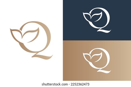 floral beauty logo leaf natural letter Q