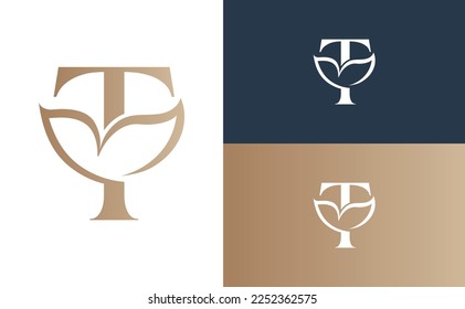 floral beauty logo leaf natural letter T