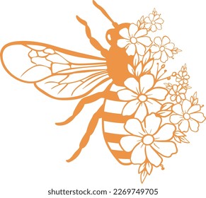 Floral Bee, bee quote, hand drawn lettering for cute print. Positive quotes isolated on white background. Happy slogan for tshirt. Vector illustration bumble, leaves. Typography poster