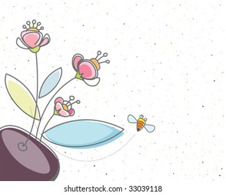Blume und Biene, Sand-Textur-Hintergrund-Effekt. Vektorgrafik überlagert.