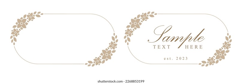 Floral beige oval frame. Botanical boho border vector illustration. Simple elegant romantic style for wedding events, card design, logo, labels, social media posts, templates svg