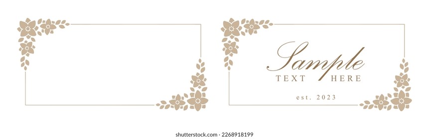 Rectángulo floral beige. Ilustración del vector del borde boho botánico. Estilo romántico simple y elegante para eventos de boda, diseño de tarjeta, logotipo, etiquetas, publicaciones en medios sociales, plantillas