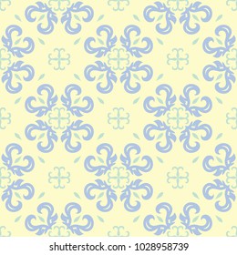 Floral beige seamless pattern. Beige background with light blue and green flower designs for wallpapers, textile and fabrics