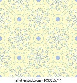 Floral beige seamless pattern. Beige background with light blue and green flower designs for wallpapers, textile and fabrics