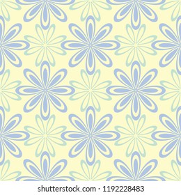 Floral beige seamless pattern. Beige background with light blue and green flower designs for wallpapers, textile and fabrics