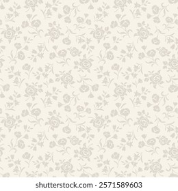 Floral beige seamless pattern with small flowers and leaves. Vector vintage floral print. Hand-drawn illustration, not AI