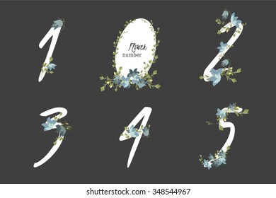 Floral bellflower collection numbers in vintage color. One, two, three, four, five - signs vector