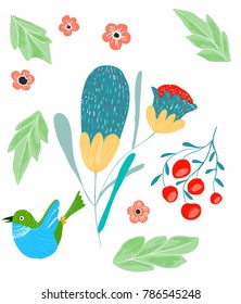Floral and bird abstract Vector illustration.