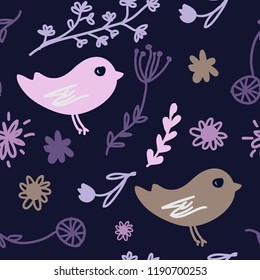Floral and bird background.  Seamless pattern for your design