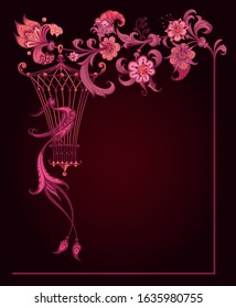 Floral and bird hand drawn vector vintage illustration. Engraved nature elements and objects frame. fairy tale border.