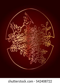
Floral bird on tree. Decorative style on circle
