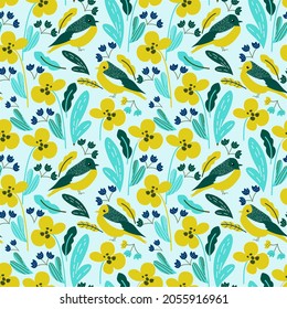 Floral and bird Seamless Pattern. Perfect for textille, kids fashion and print. 